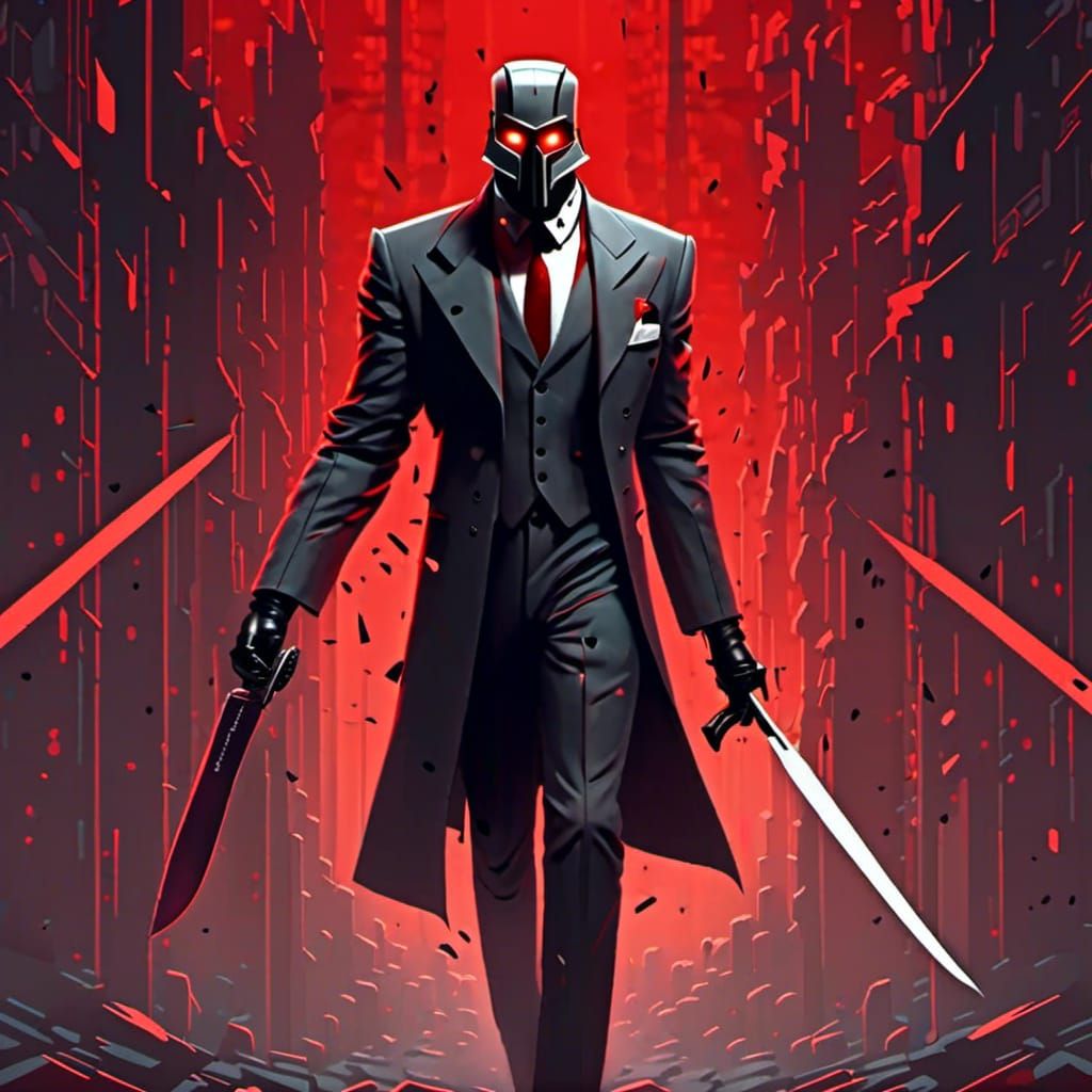 Sinister Man in Suit with Knife: Digital Vector Art