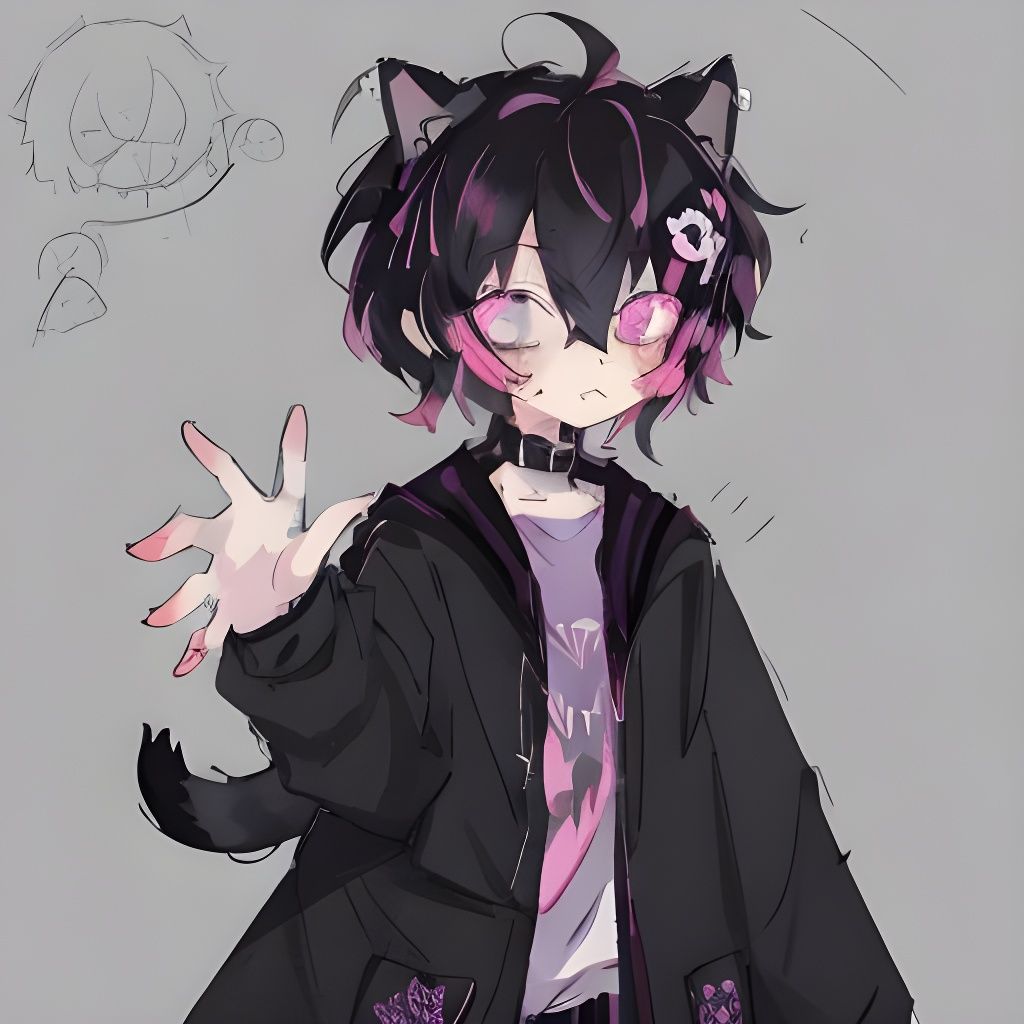 Plaid Cat-Eared Character in Detailed Digital Art