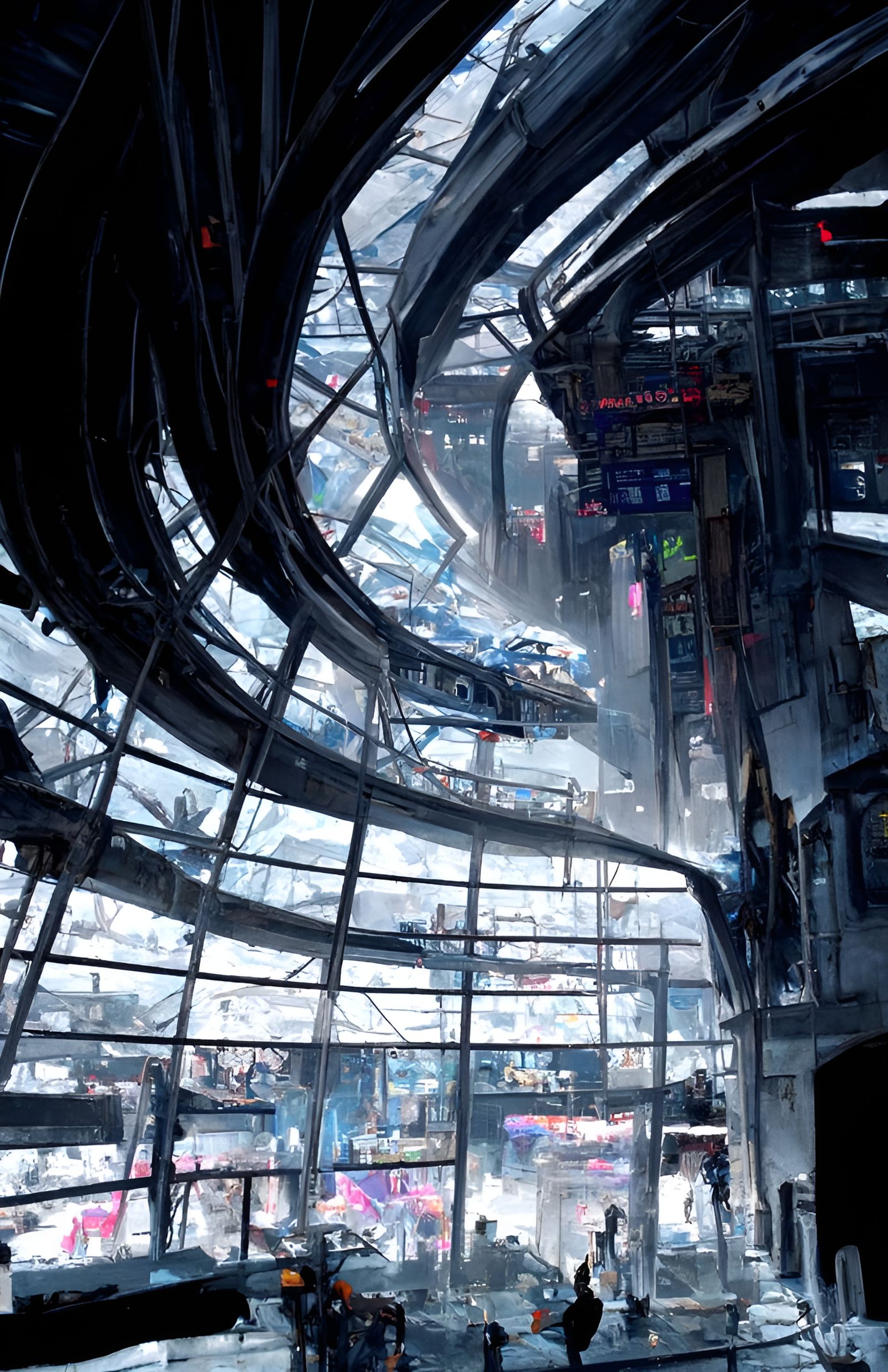 Futuristic Cyberpunk Mall with Volumetric Lighting