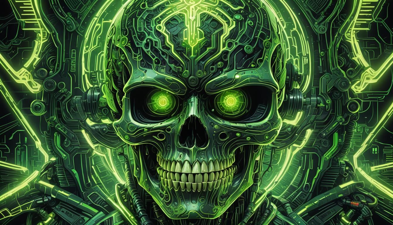Cyberpunk Neon Skull with Green Aura