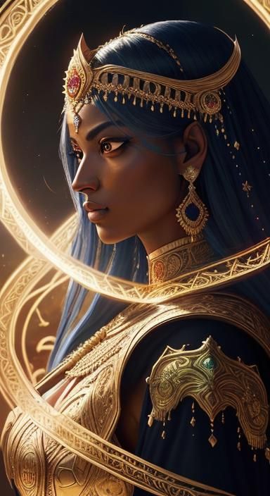 Celestial Woman and Warrior in Sunlit Landscape