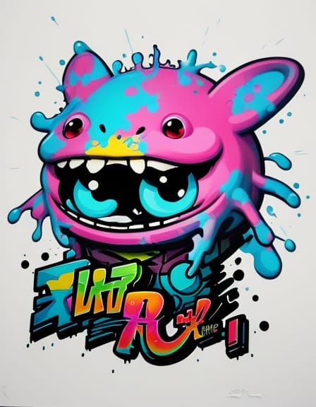Vibrant Axolotl Mural in High Contrast Graffiti Style