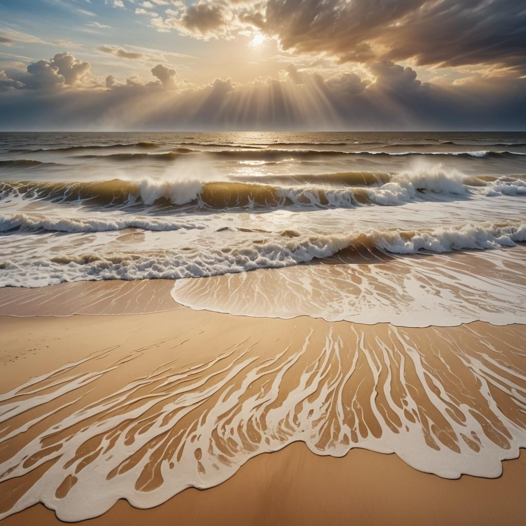 Ethereal Sandstorm Over Ocean in Watercolor Style
