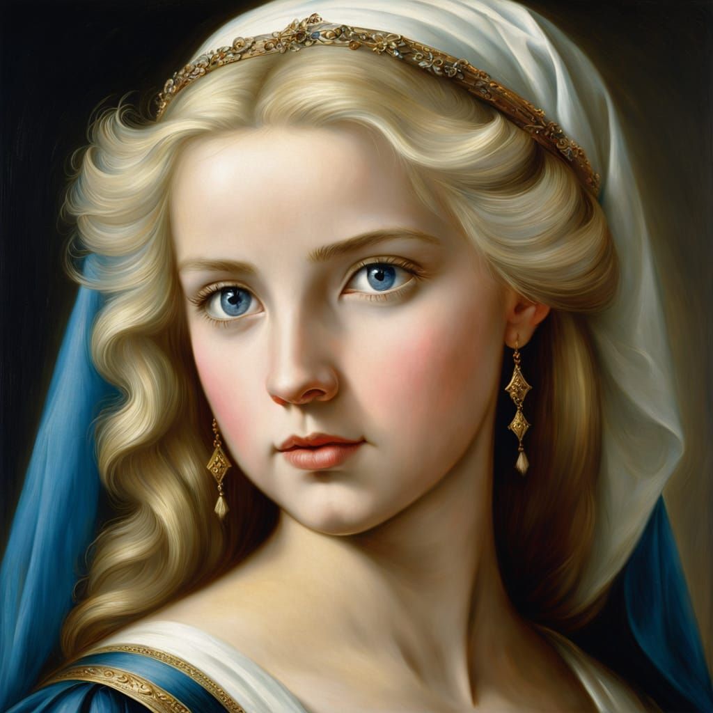 Medieval Blond Woman with Blue Eyes in Detailed Style