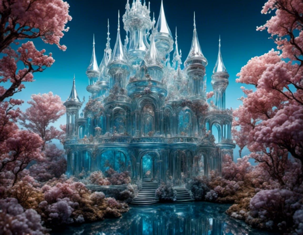 Fantasy Crystal Castle Glowing in Moonlight