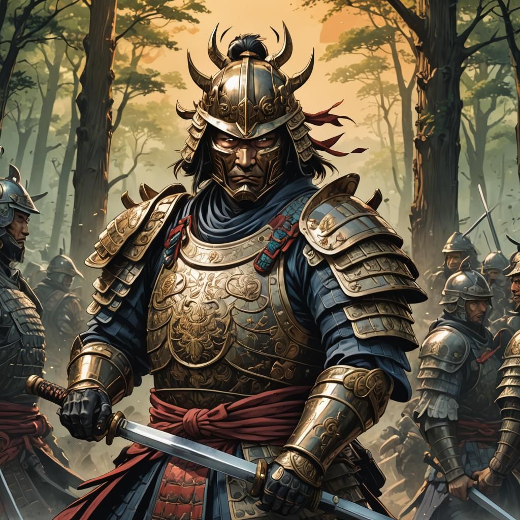 Armored Samurai in Anime Style Comic Art