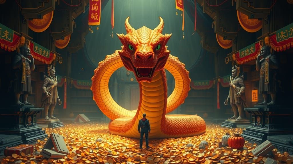 Ethereal Guardian of Ancient Riches in Vibrant Digital Art