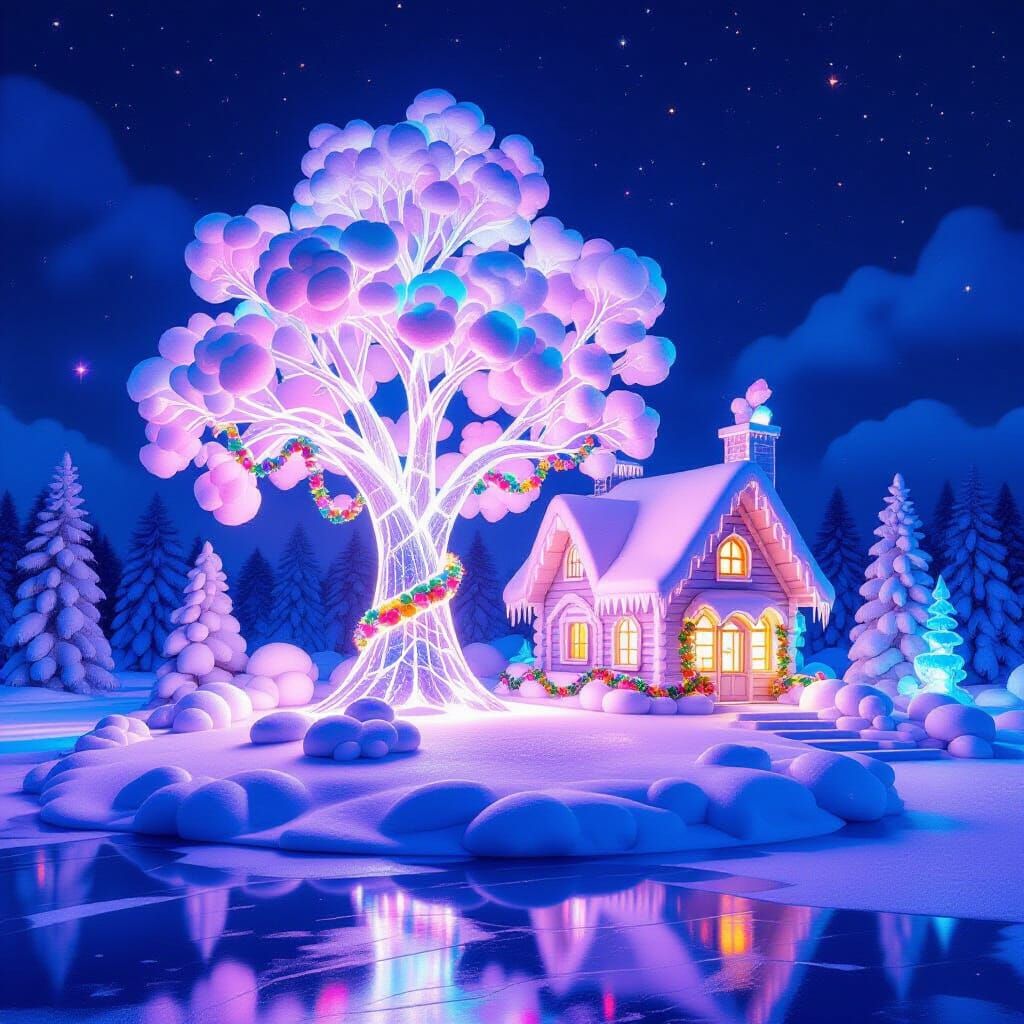 Whimsical Winter Carnival Ice Sculpture With Cotton Candy Cl...