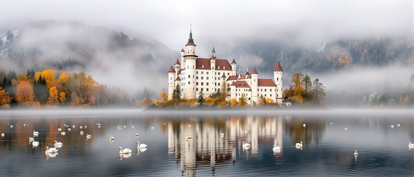 Enchanting Fairytale Castle Over Misty Bavarian Lake