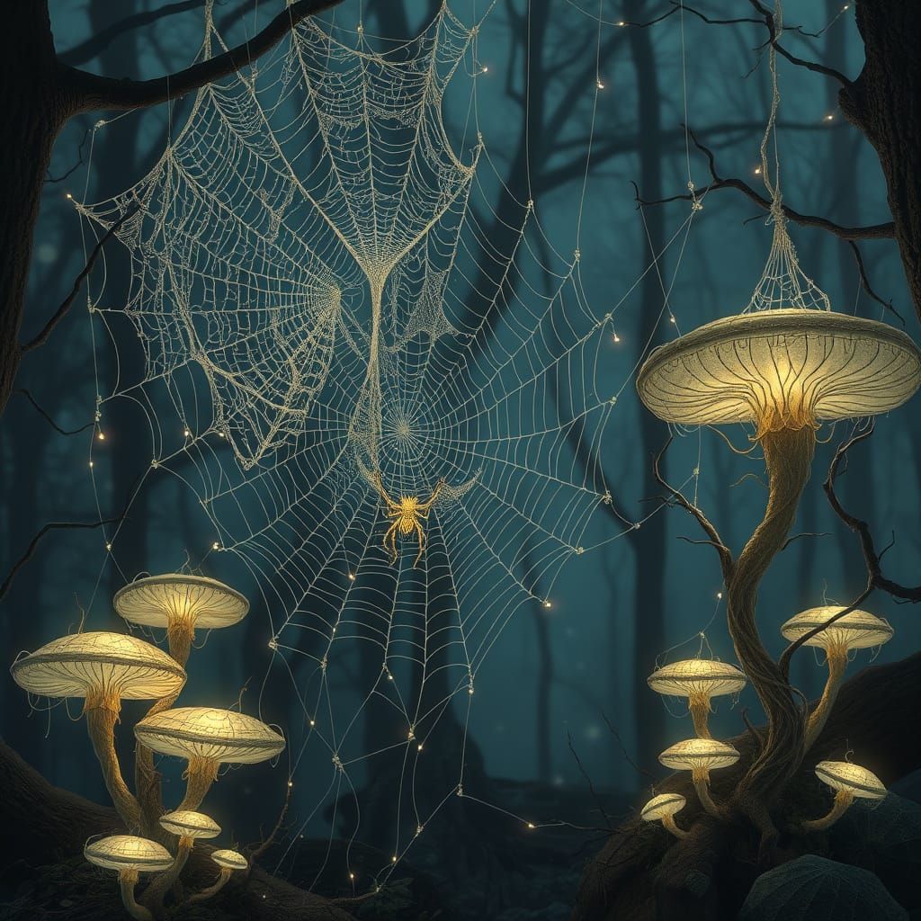 Ethereal Spiderwebs Sculpted into Abstract Forms in Mystical...
