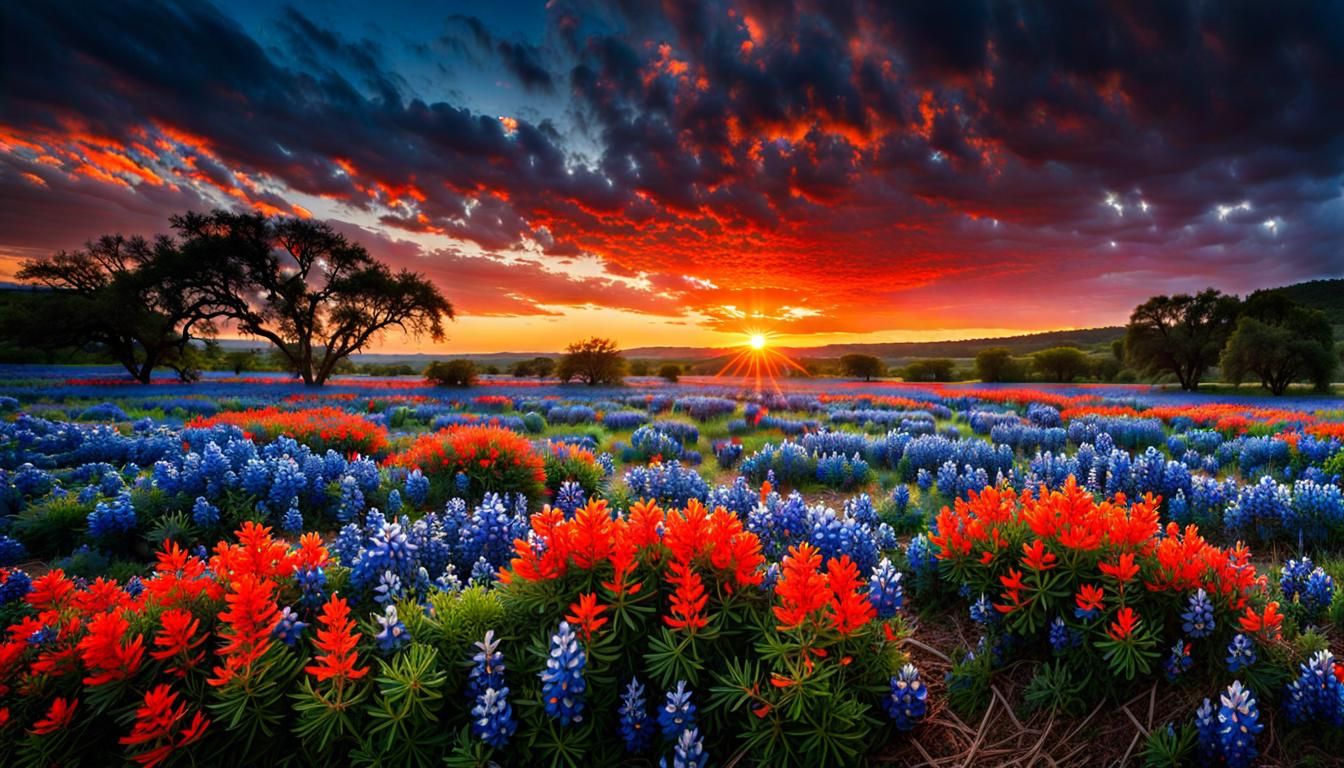 Texas Hill Country Wildflowers at Sunrise: Digital Painting
