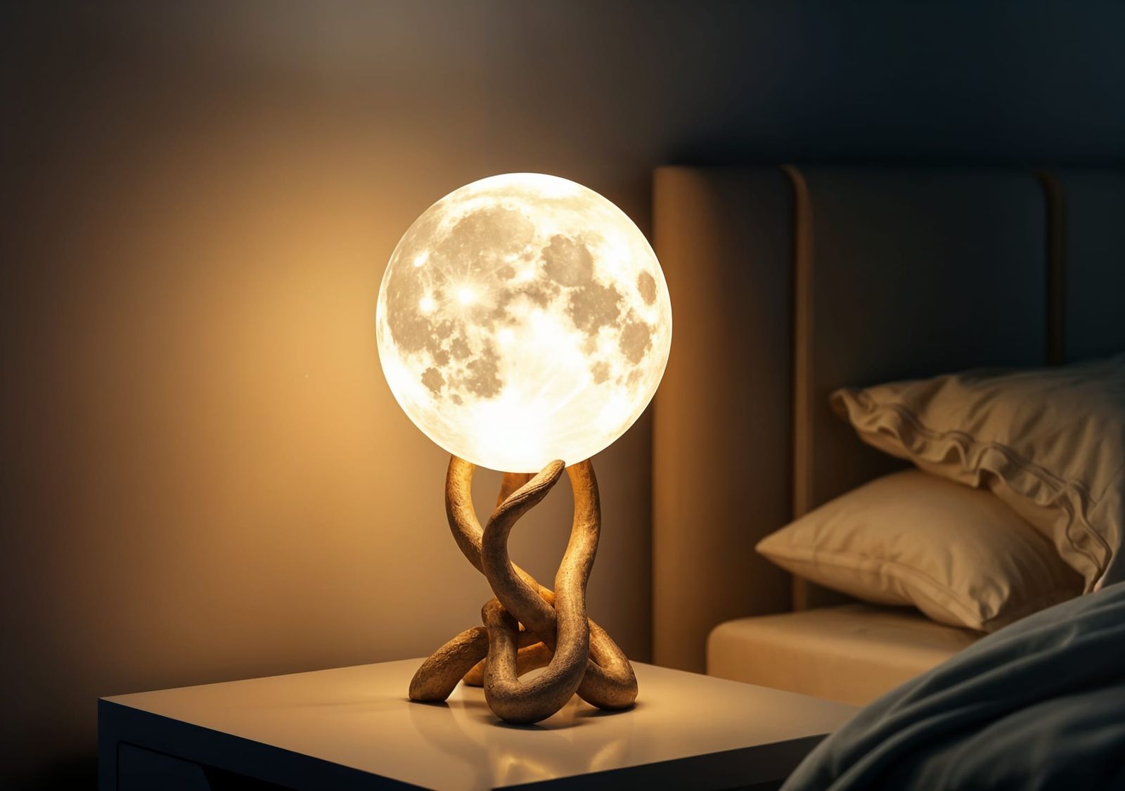 Moon Table Lamp with Floating Stars in CGI VFX