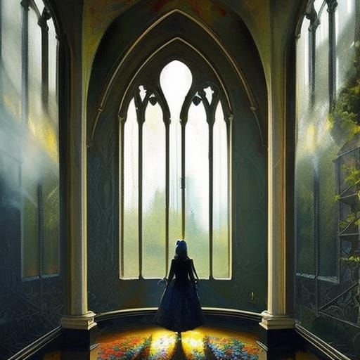 Gothic Window in Low Poly Fantasy Art Style