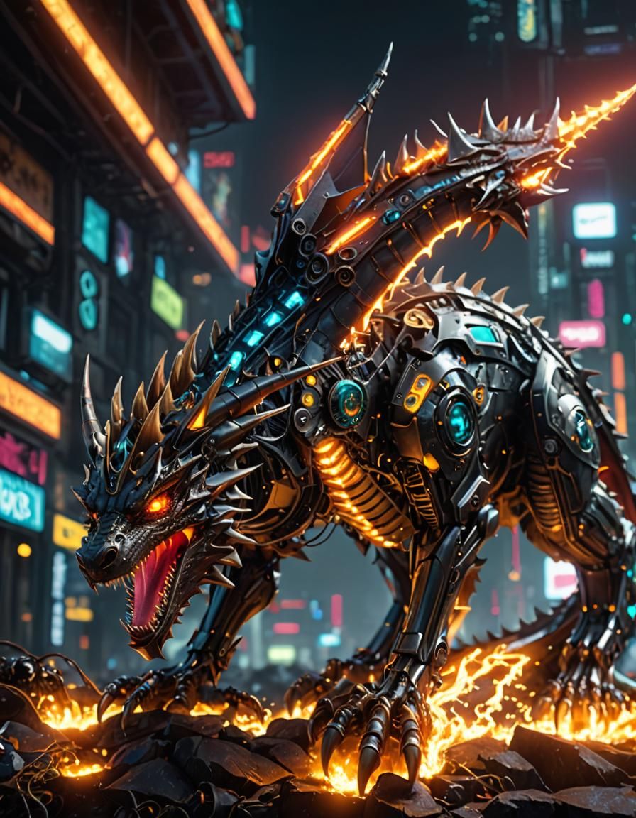 Cyberpunk Digital Dragon in Neon Light