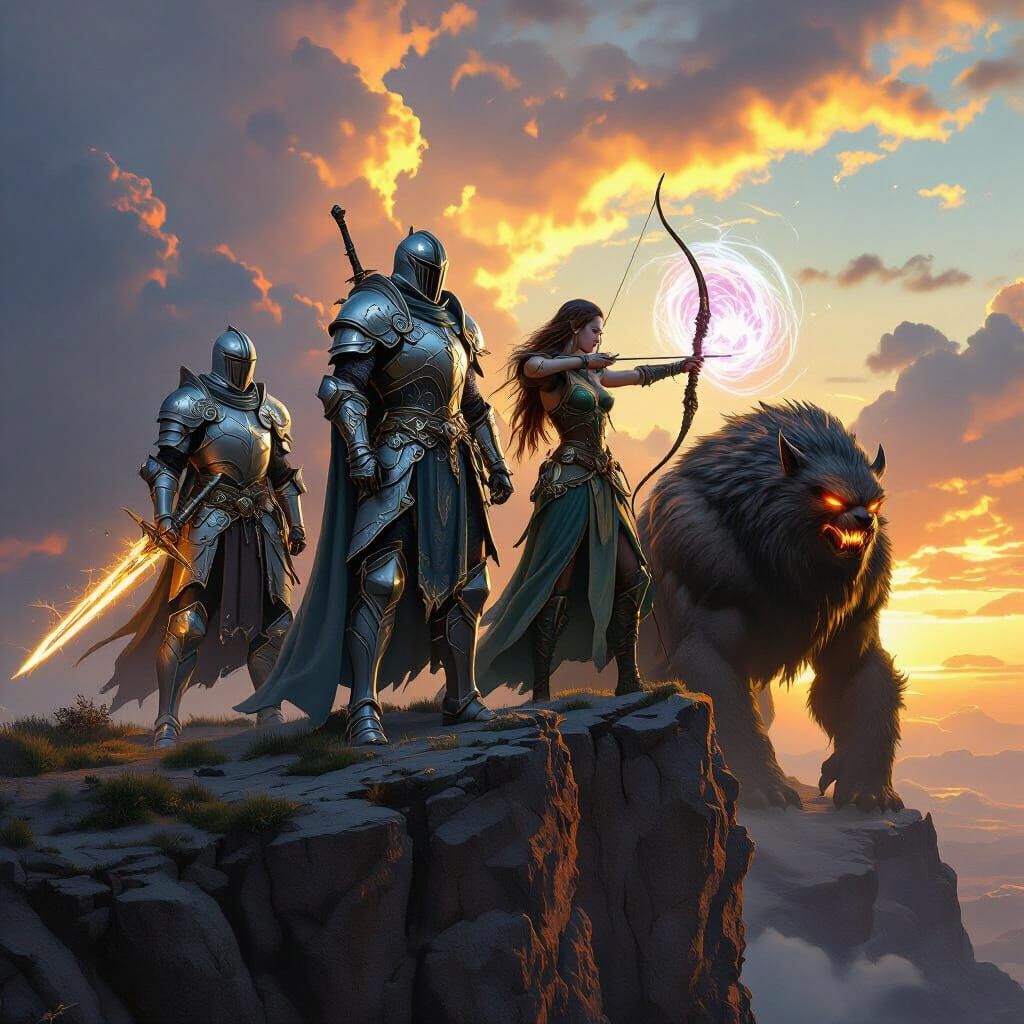 Epic Fantasy Heroes at Sunset