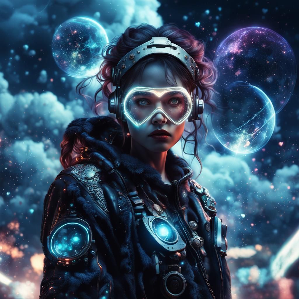 Cyberpunk Girl with Vintage Tech in Dark Night