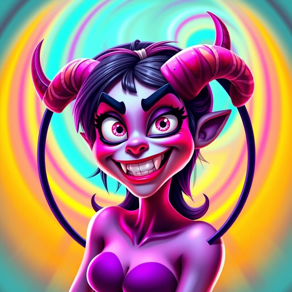 Pixar-Inspired Cartoon Monster with Vibrant Neon Colors