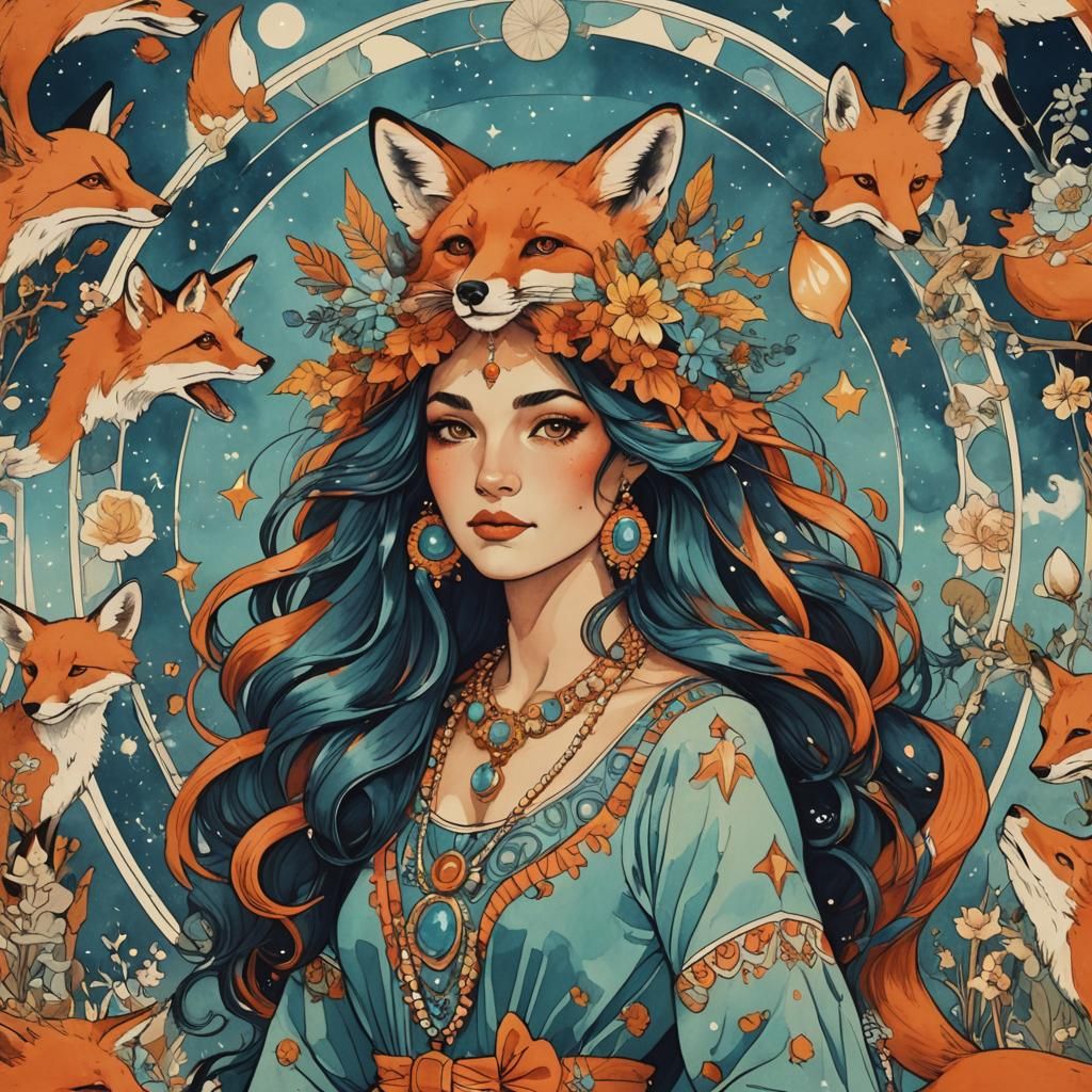 Aquarius Woman as a Foxy Lady Portrait