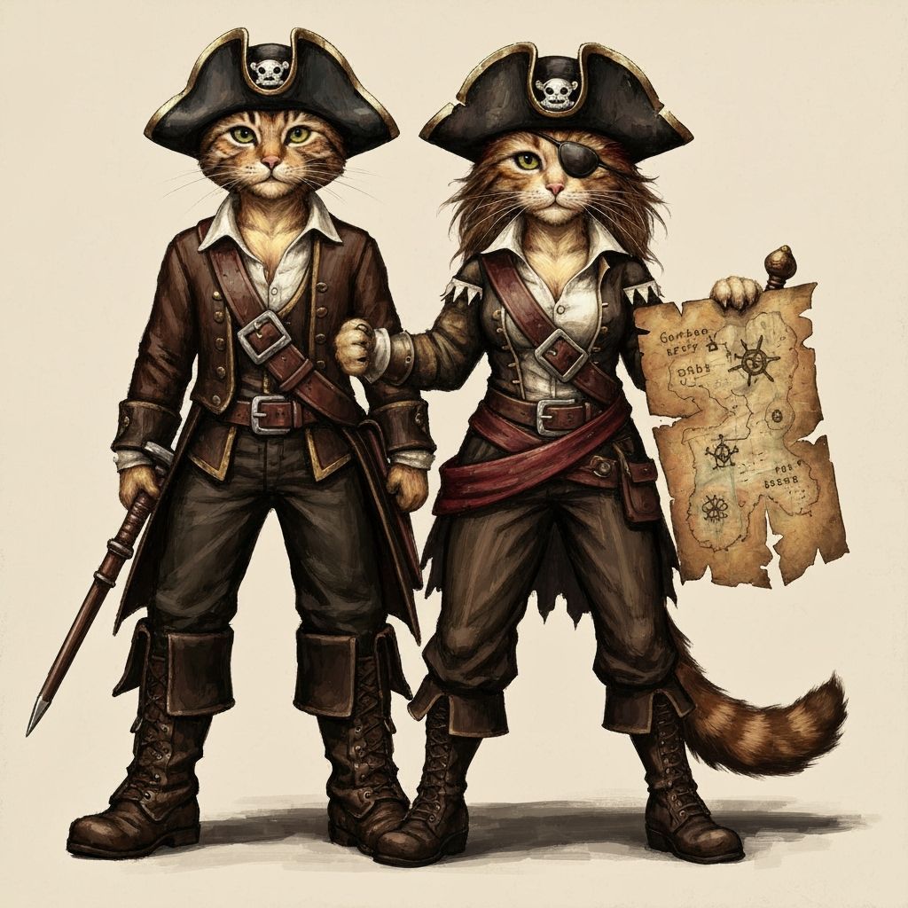Swashbuckling Cat Pirate with Treasure Map Painting