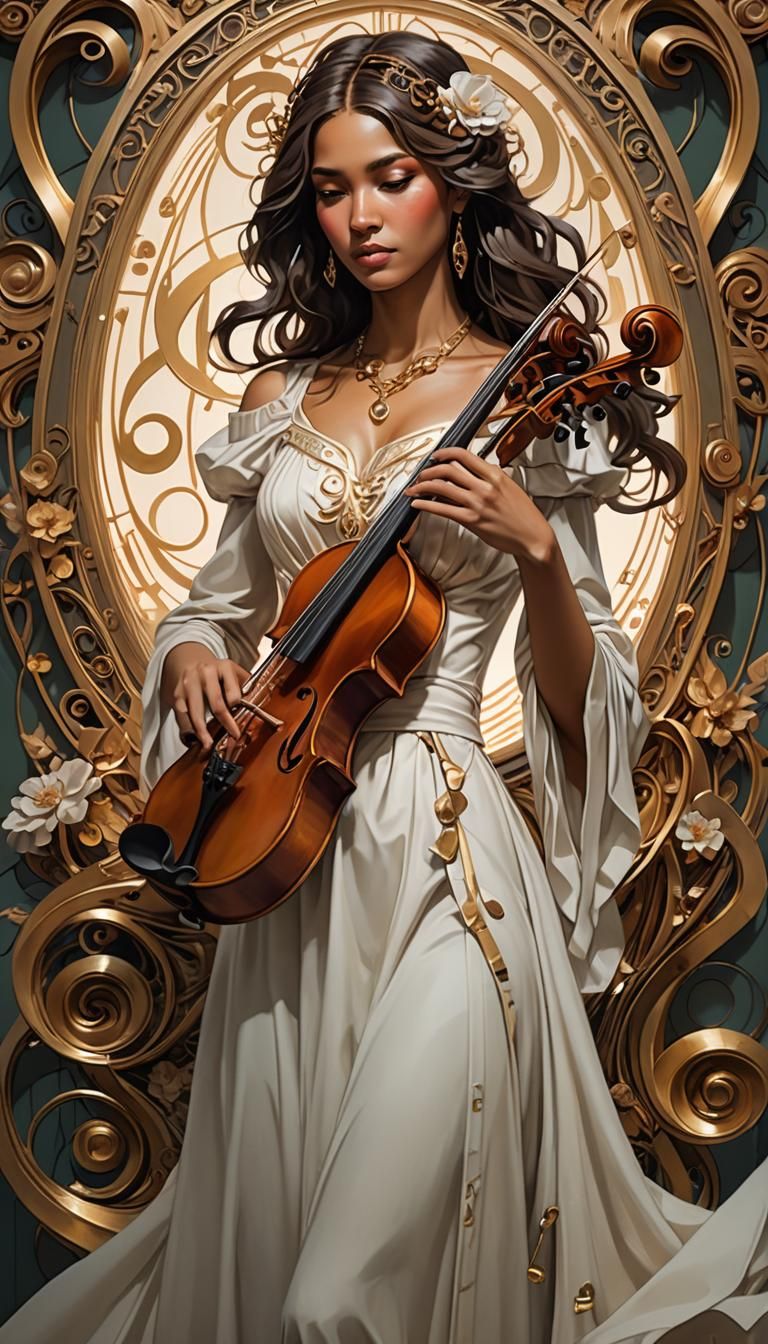 Musical Woman Portrait in Hyperdetailed Style