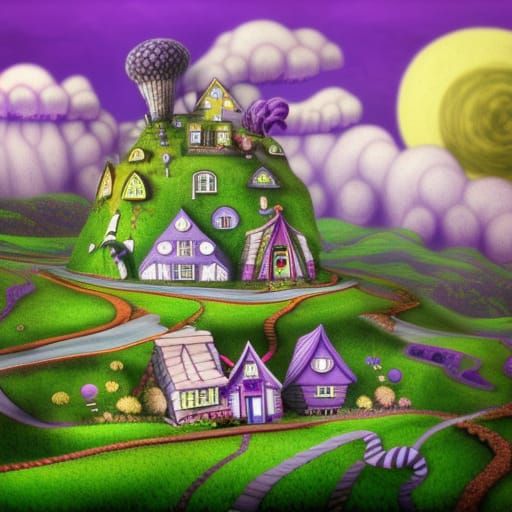 Surreal House on Cliff in Candy Land Style