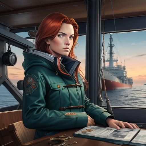 Comic Book Art: Female Model on North Sea Ship