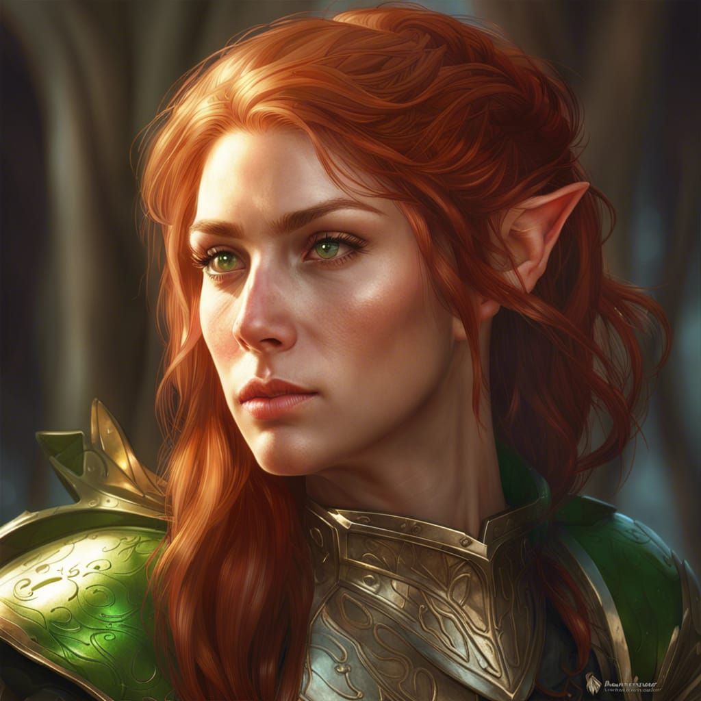 Elf Cleric Portrait in Hyperdetailed Style
