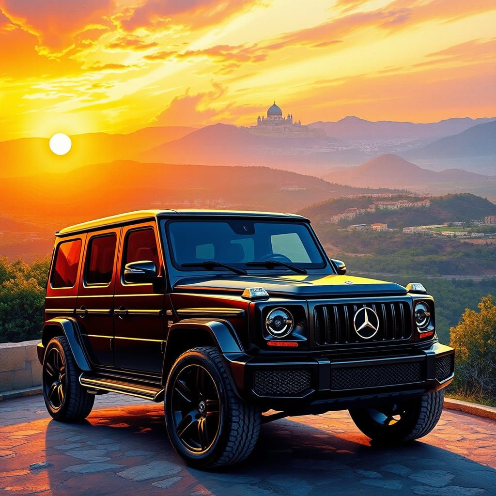Luxurious Mercedes Jeep Basks in Sunset Glory Amidst Jerusal...