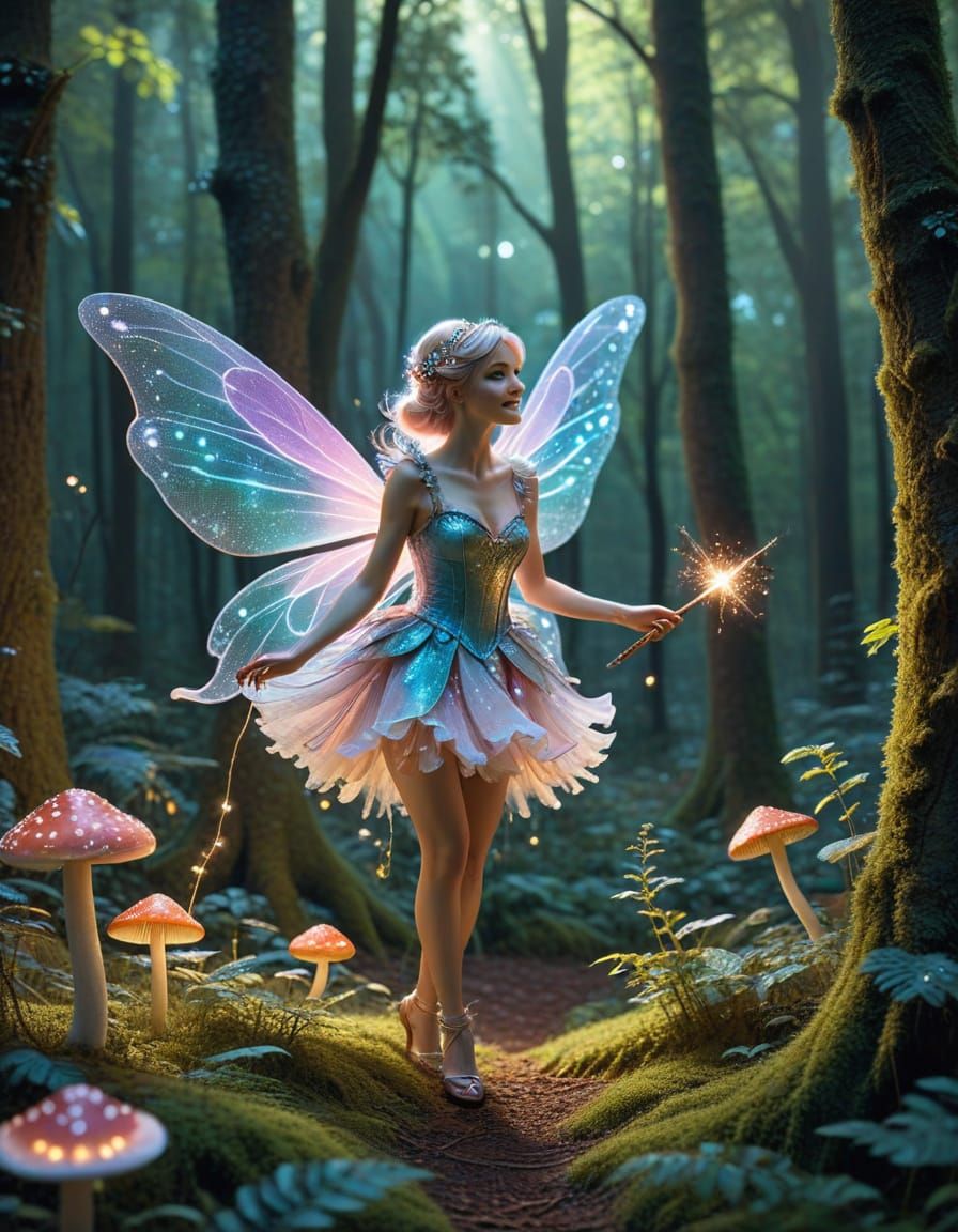 Mischievous Whimsical Fairy Plays Trick in Vibrant Forest