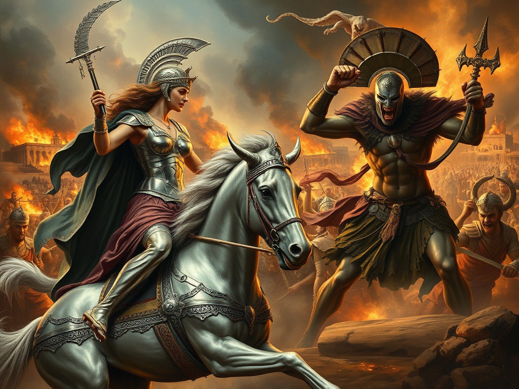 Athena vs Ares in the Trojan War