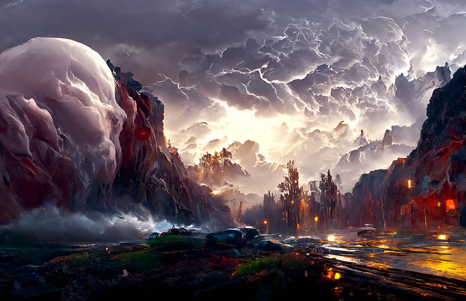Dramatic Lightning Storm over Canyon in Romantic Style