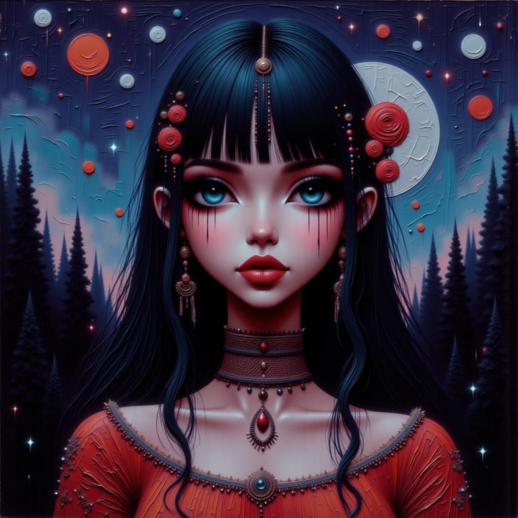 Regal Female Night Sky with Blood Moon