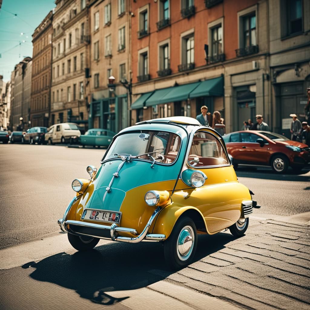 Isetta Bubble Car on City Street: Cinematic Style