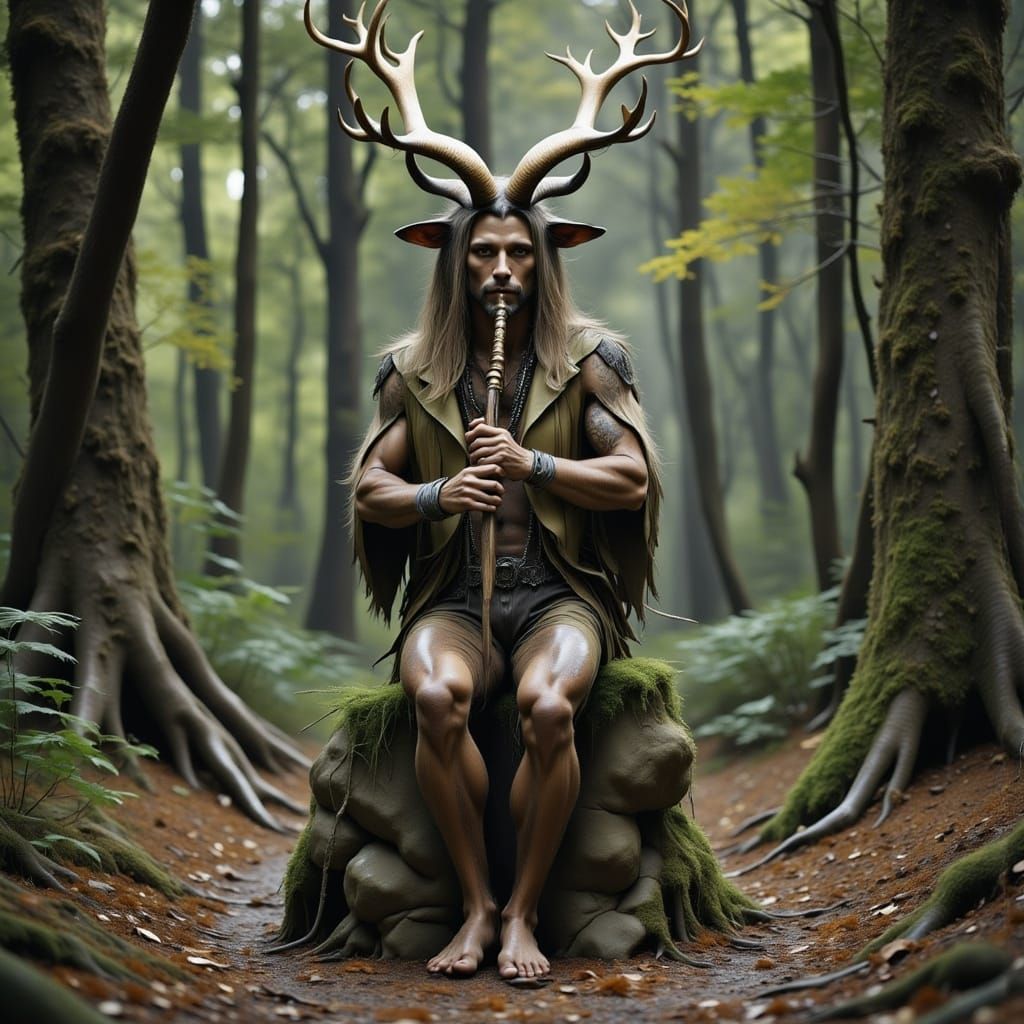 Satyr Playing Pan Flute in Enchanted Woods