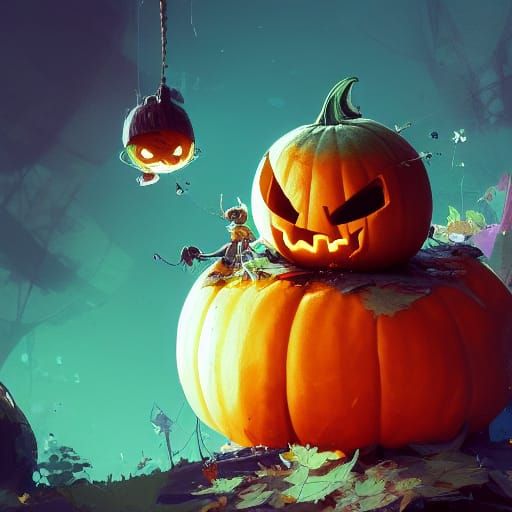 Pumpkin Sprite Suckling Thumb: Digital Art Illustration