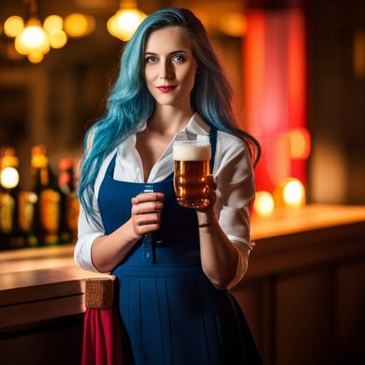 Blue-Haired German Girl with Beer