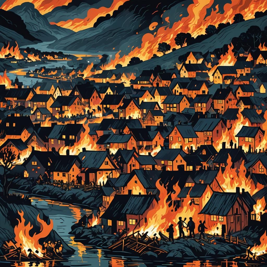 Burning Village: Neo-Expressionist Digital Art in Pop Art St...