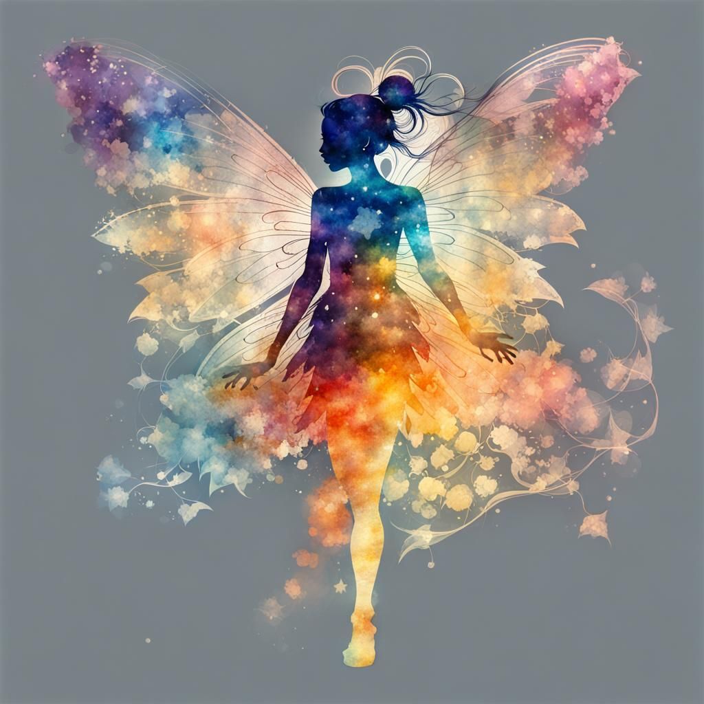 Stylized Watercolor Shadow Fairy Double Exposure