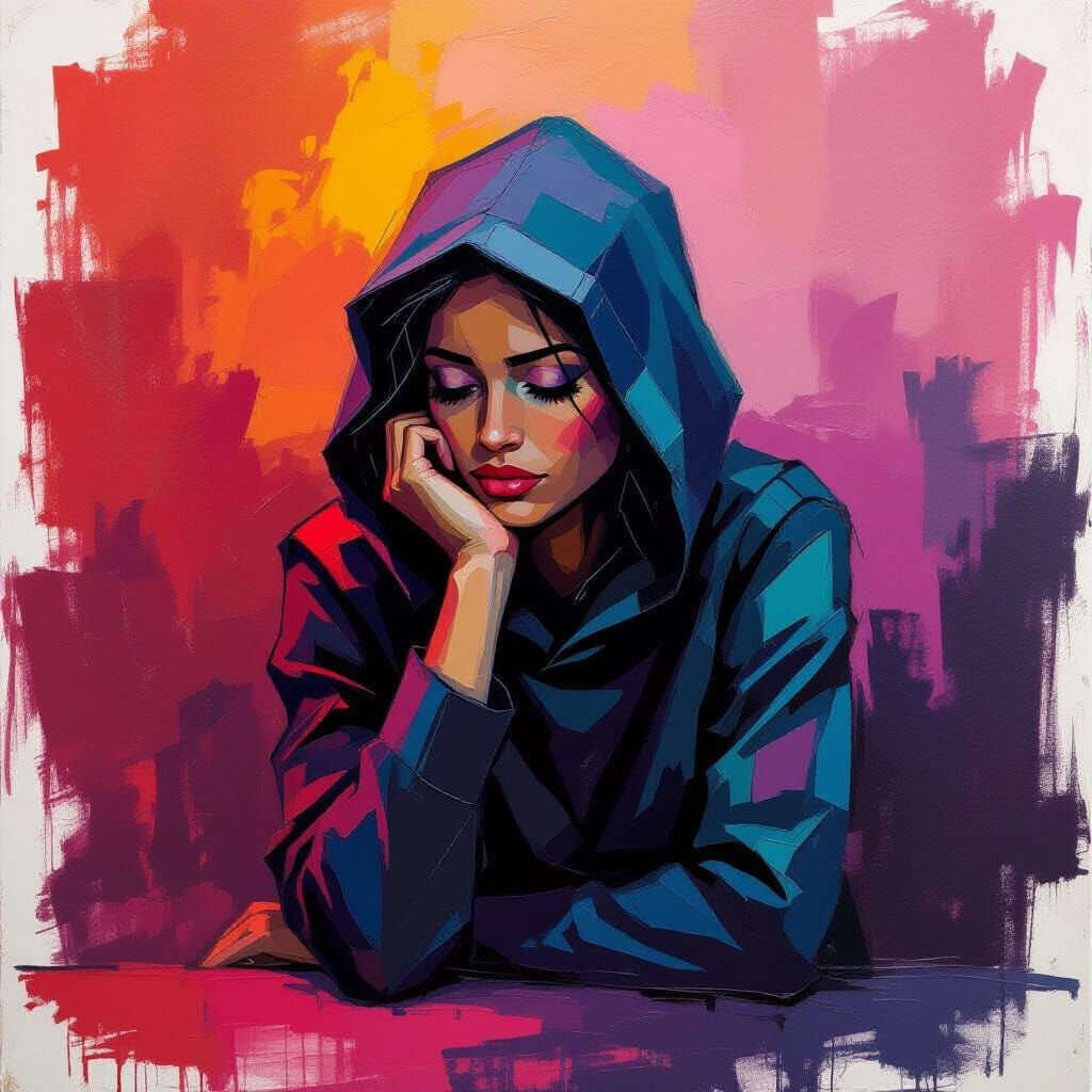 Contemplative Figure in Impasto Acrylics