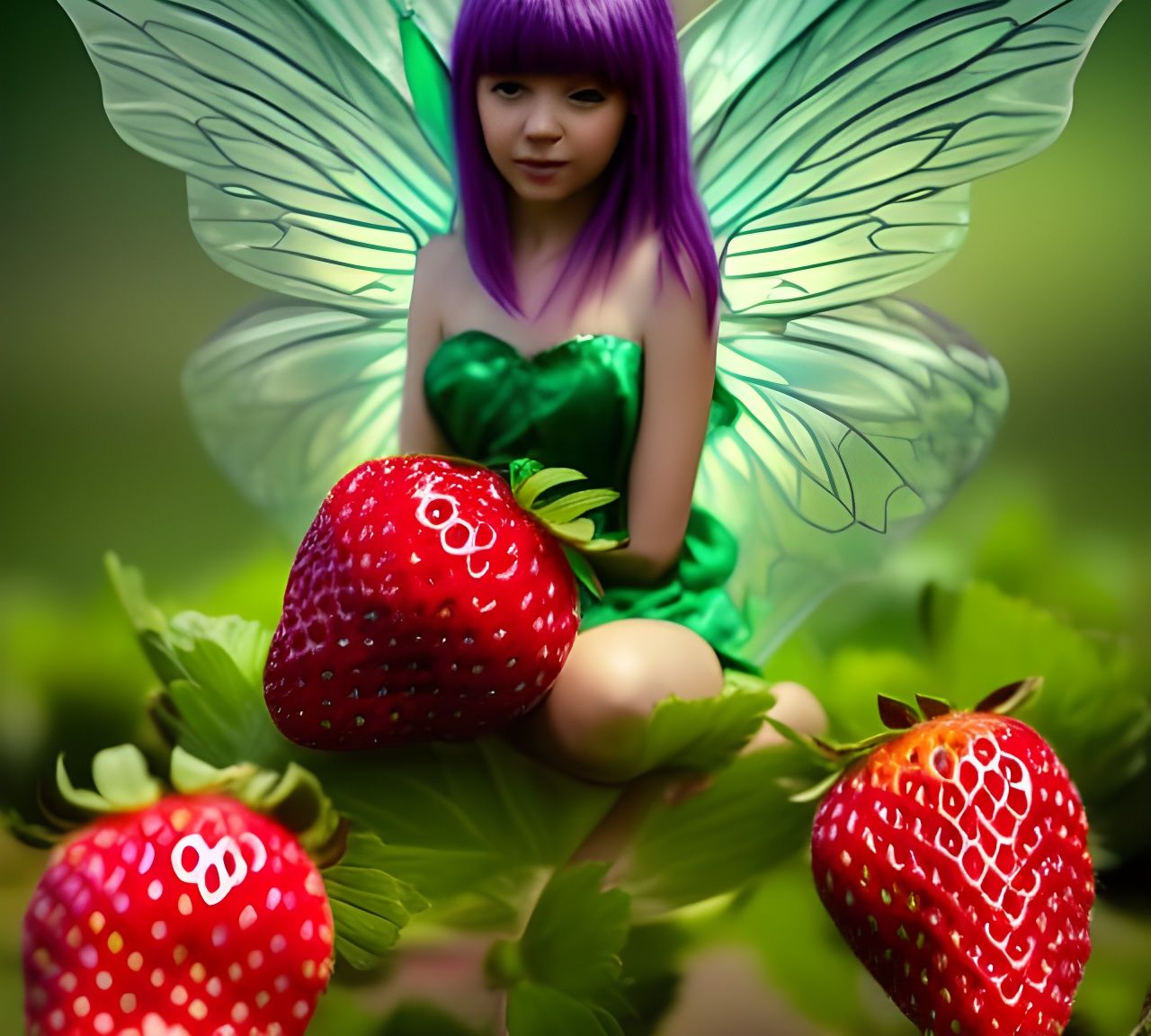 Strawberry Patch Fairy: Hyperdetailed Digital Illustration