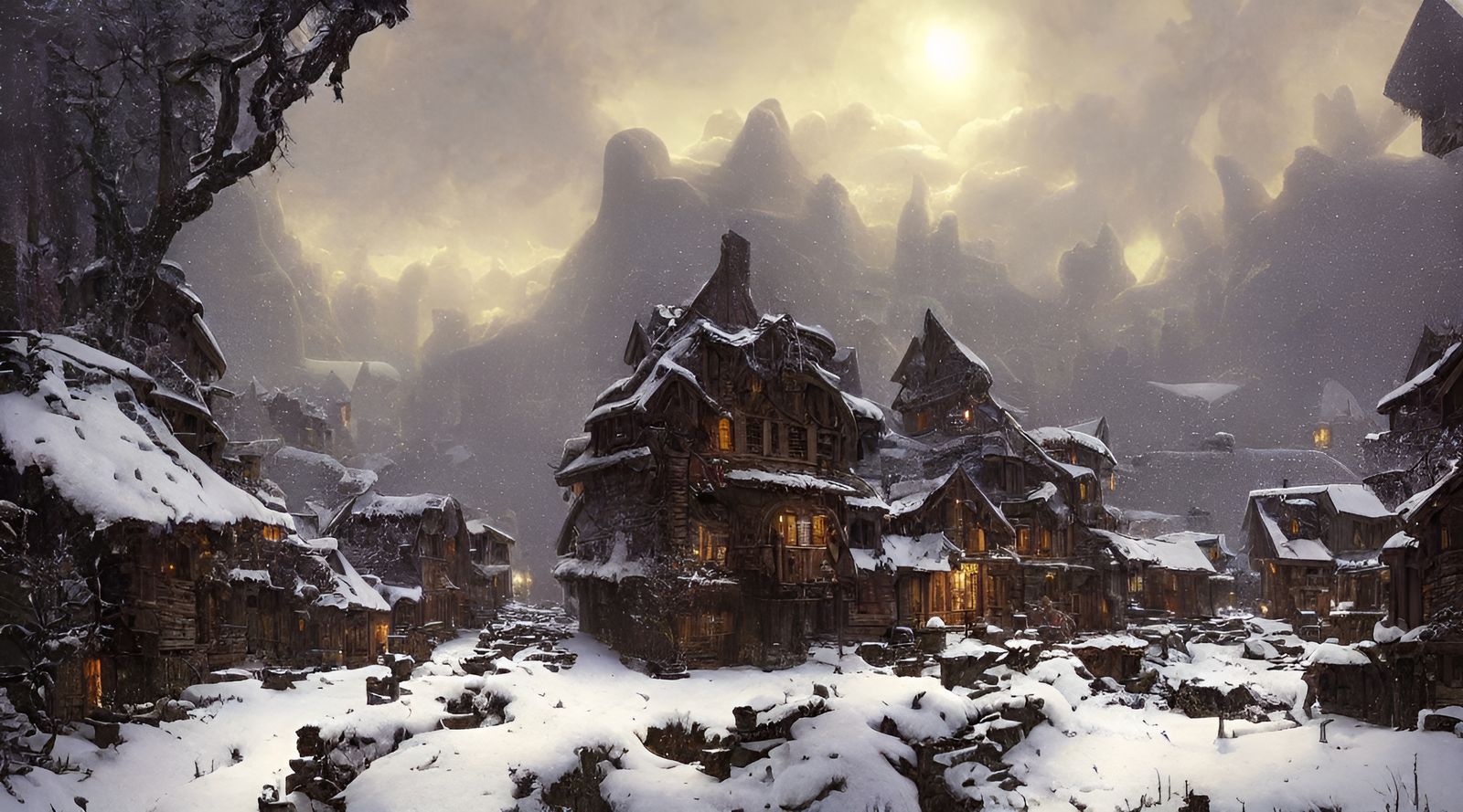 Snowy Mountain Village: Hypermodern Photorealistic Concept A...