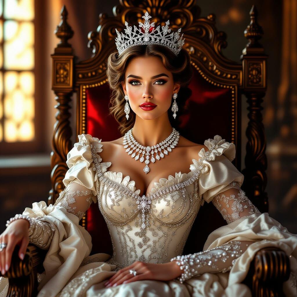 Majestic Queen on Throne Adorned in Diamonds