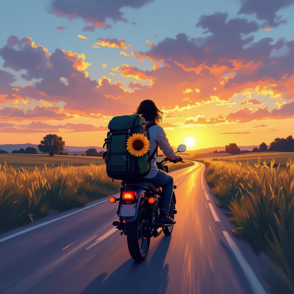 Sunset Ride: Polychromatic Gouache Landscape