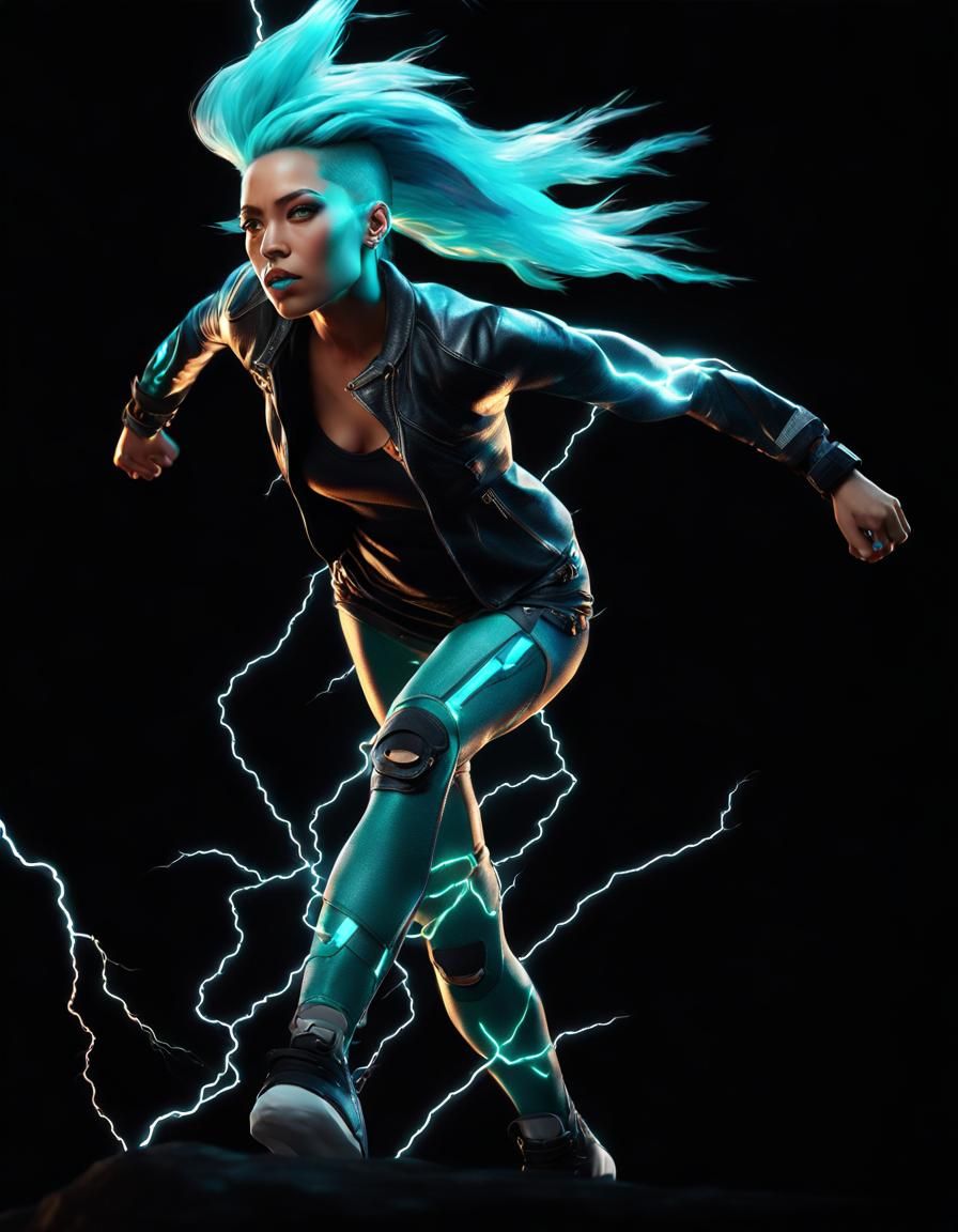 Electric Woman Riding Lightning in 8k Resolution
