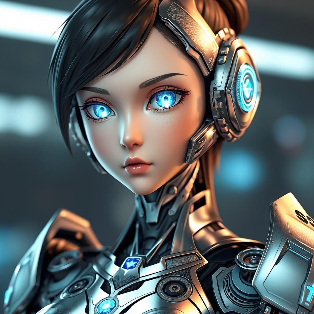 Robot Girl in Samurai Armor: 3D Anime Art