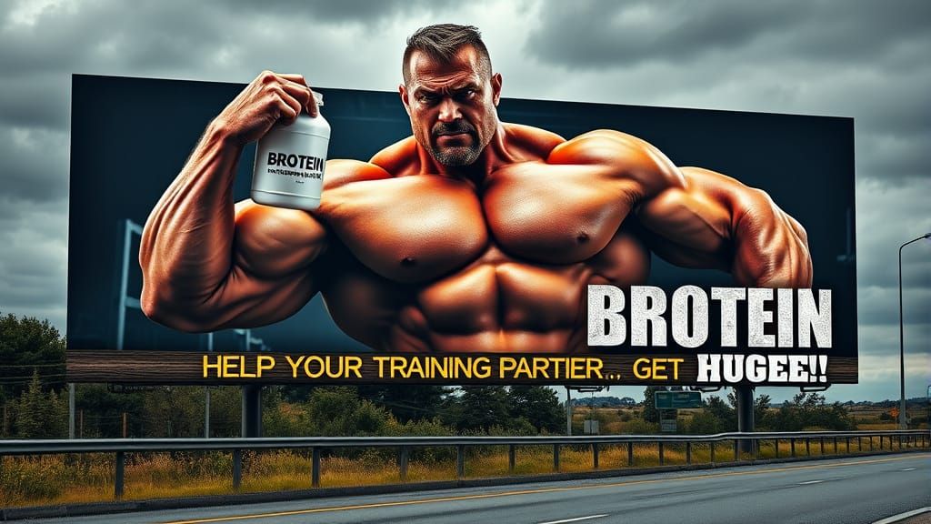 Muscular Bodybuilder Adorns Dramatic Billboard