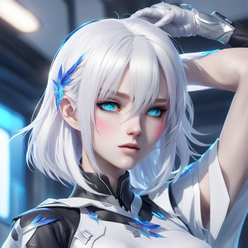 Anime Girl with White Hair and Blue Eyes
