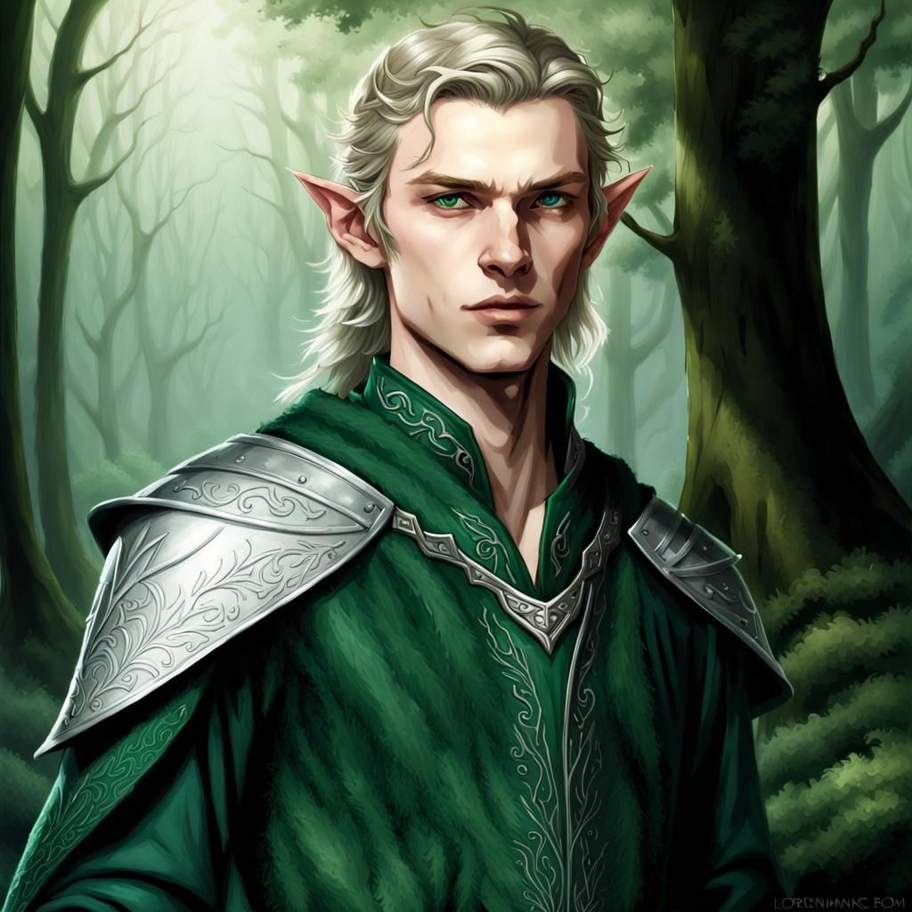 Half-Elf Bard with Silver Hair and Emerald Eyes