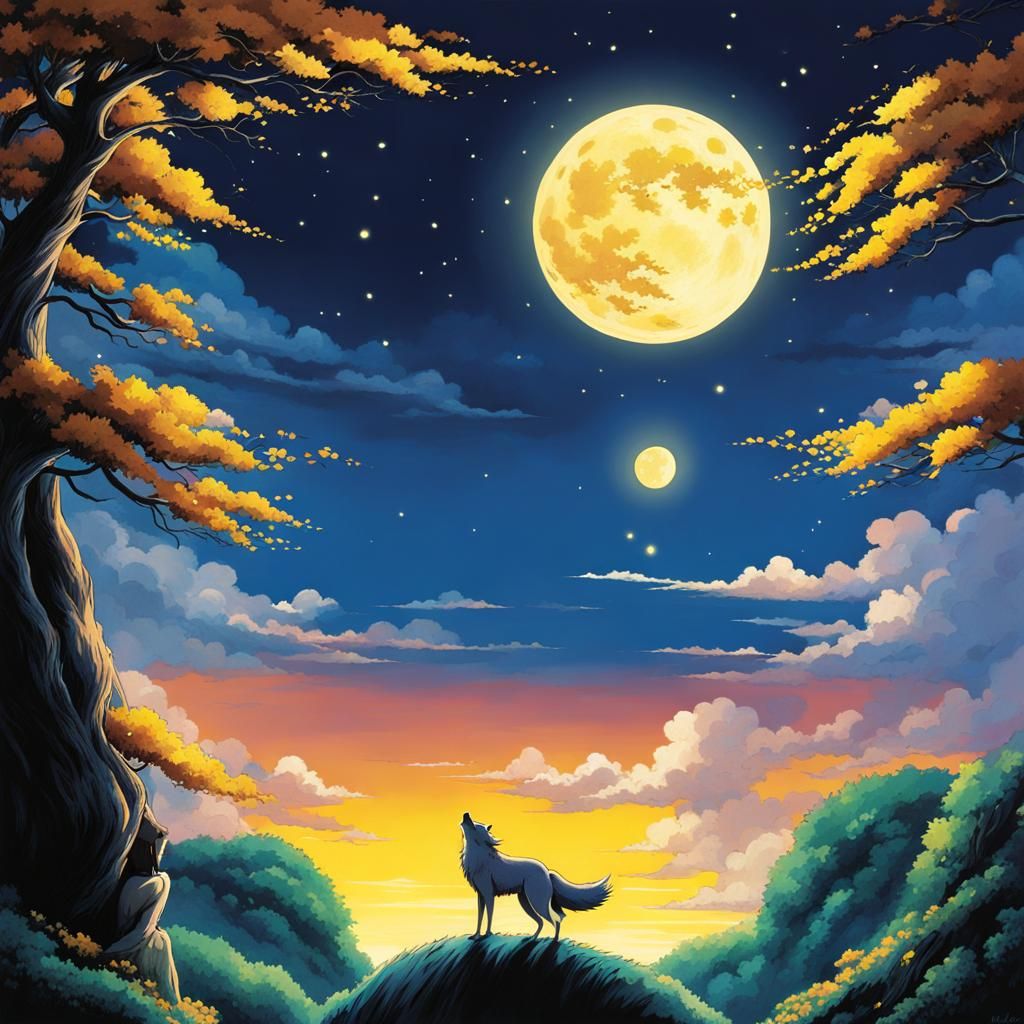 Howl's Moonlit Silhouette: A Ghibli-esque Anime Scene