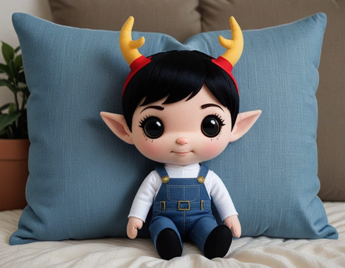 Cute Plushie Elf with Antlers and Red Eyes